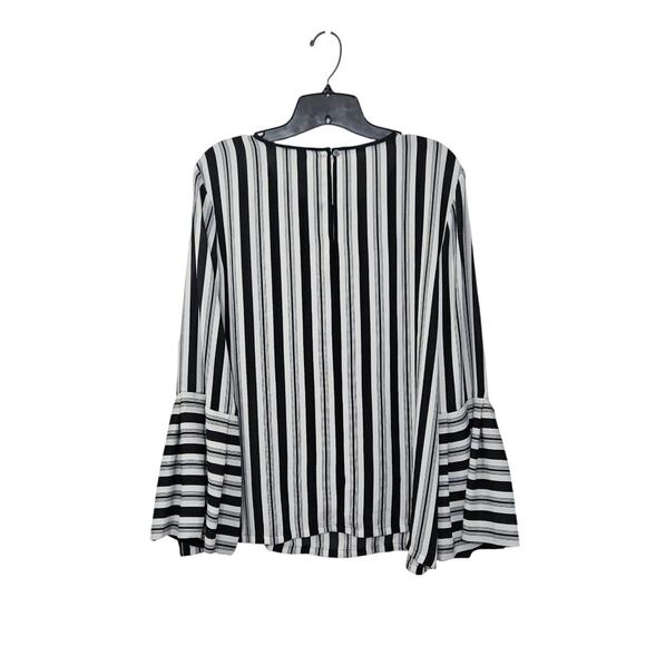 NWT LOFT Flowy Striped Bell Sleeve Blouse Top Size Medium Black/White Womens - Picture 3 of 9